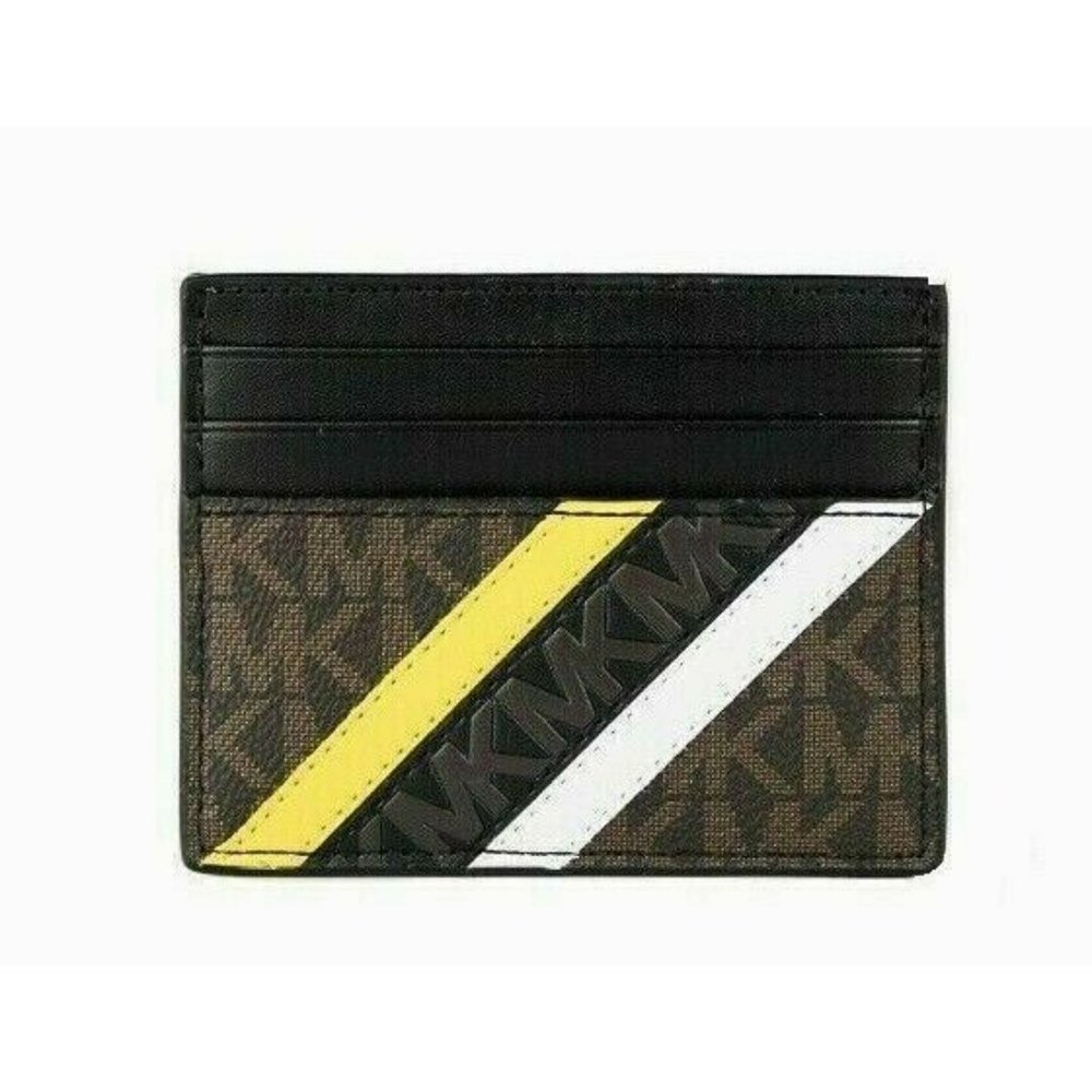 NWT Michael Kors Cooper Tall card case PVC with Leather Brown / Lemon multi